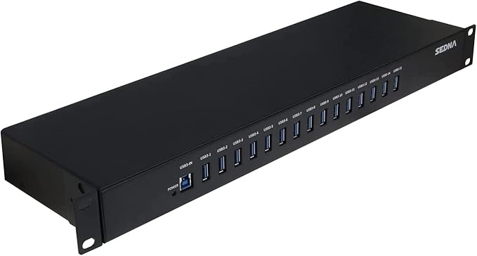 SEDNA - 15 Port USB 3.1 Gen I Hub ( 5Gbps ) - 19 Inch 1U Rack Mount ( 5V10A AC/DC Adapter ), Black