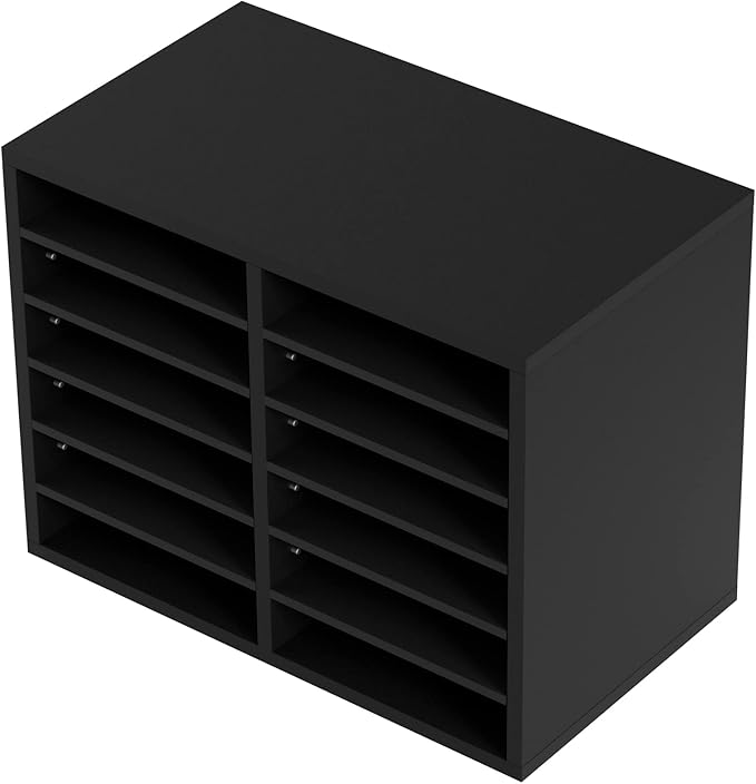 VEVOR Literature Organizers, 12 Compartments Office Mailbox with Adjustable Shelves,Wood Literature sorter 20.4x12x16.1 inches for Office, Home, Classroom, Mailrooms Organization, EPA Certified Black