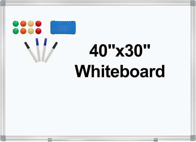 Dry Erase Board for Wall Aluminum Presentation Magnetic Whiteboard with Long Pen Tray, Wall-Mounted White Board for School, Office and Home (40"x30")