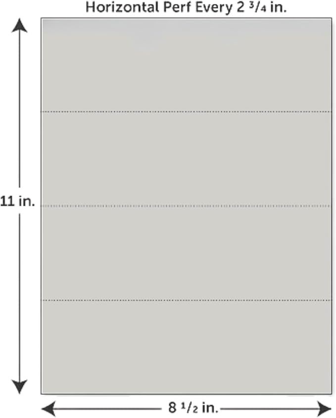 Limited Papers (TM) 8.5x11 Perforated Paper, 20/50 Pound, 75 GSM, Variety of Perforation Sizes and Colors, for Forms, Tickets, Postcards, Business Cards. (White, 4 up - horizontal every 2.75")