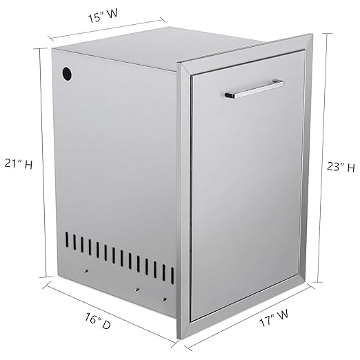 Pull-Out Trash Drawer Stainless Steel Outdoor Kitchen Trash Drawer Storage for Two 10 Gallon Commercial Wastebaskets (W/handle-17x23x16)