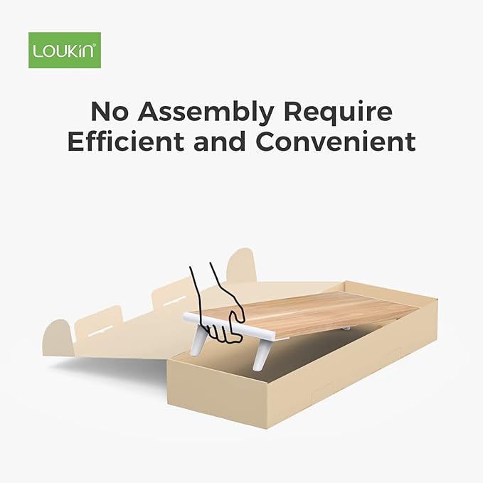 loukin Monitor Stand Riser for Desk, 22.4" x 8.3" Larger Computer Stand for Laptop, PC, Printer, Sturdy Desktop Computer Shelf with Non-Skid Rubber, Home Office, Natural Wood