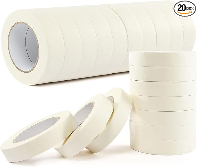 Masking Tape Bulk 1 Inch 20 Packs - White Beige Masking Tapes for General Purpose, Craft, Art, Home, Office, School, 1 Inch x 55 Yards x 20 Rolls