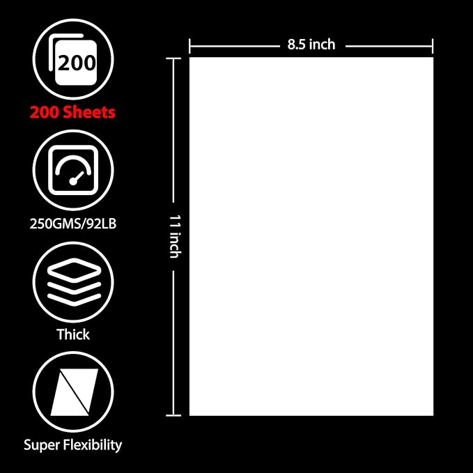 OcePor 200 Sheets White Cardstock 8.5 x 11, 92lb/250gsm Card Stock Paper, Thick Printer Cardboard Paper, Heavy Cardstock for Invitation, Resume, Certificate, Business Cards, Office