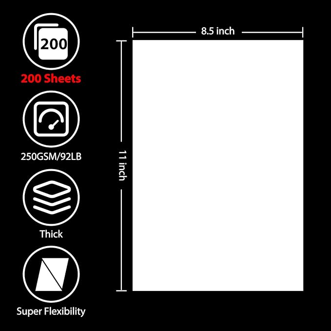 OcePor 200 Sheets White Cardstock 8.5” x 11”, 92lb/250gsm Card Stock, Thick Card Stock Paper, Heavy Cardstock Paper for Printer, Resume, Scrapbooks, Art, Crafts, Business Cards