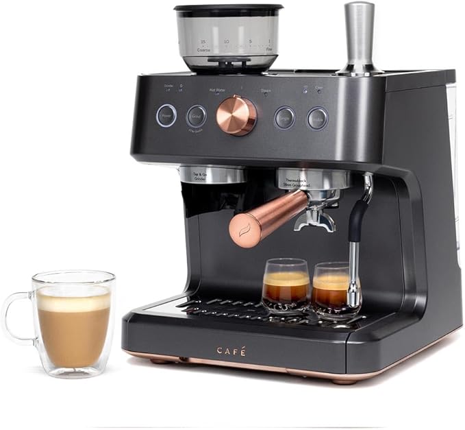Café Bellissimo Semi Automatic Espresso Machine + Milk Frother | WiFi Connected| Built-In Bean Grinder, 15-Bar Pump & 95-Ounce Water Reservoir | Matte Black, C7CESAS3RD3