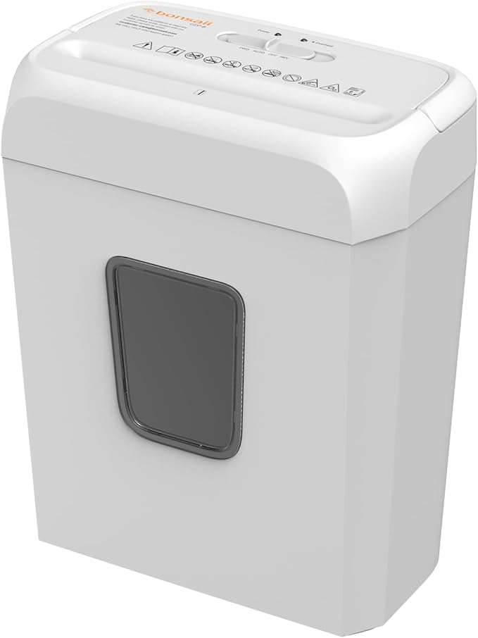 Bonsaii Low Noise Operation Paper Shredder, 6-Sheet Cross-Cut, Credit Card Shredder, Home Office, Handle for Document, Mail, Staple, 3.4 Gal Wastebasket, Easy-Carry Handle, White(C237-B)