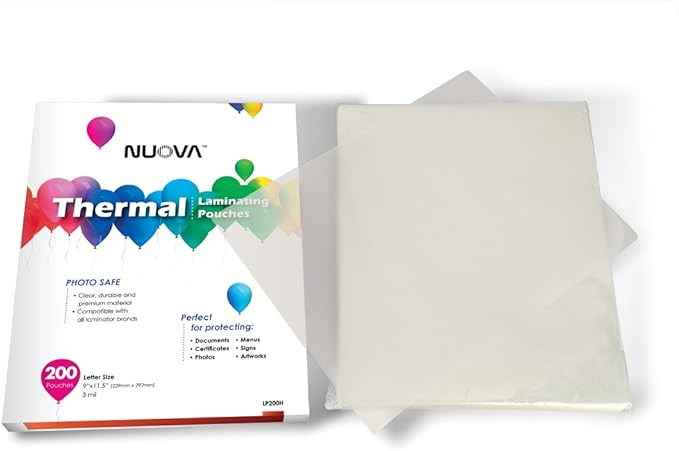 Nuova Premium Thermal Laminating Pouches, 9" x 11.5"/Letter Size/3 mil, 200 Pack (LP200H)