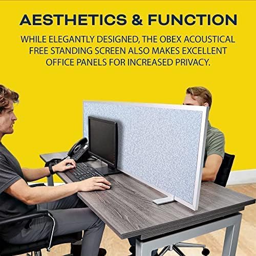 OBEX Acoustical Free Standing Privacy Screen, Cubicle Accessories Desk Privacy Panel, Desk Dividers for Office, Office Furniture Partitions Portable Sound Proof Dividers, 12" x 30", Overcast