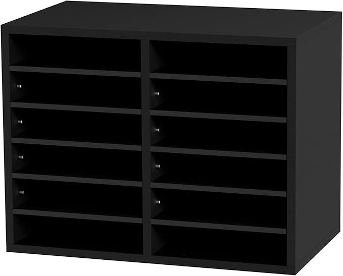 VEVOR Literature Organizers, 12 Compartments Office Mailbox with Adjustable Shelves,Wood Literature sorter 20.4x12x16.1 inches for Office, Home, Classroom, Mailrooms Organization, EPA Certified Black