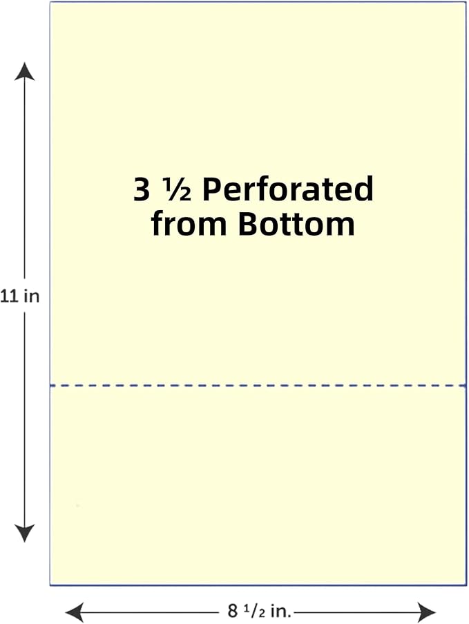 Limited Papers (TM) 8.5x11 Perforated Paper, 20/50 Pound, 75 GSM, Variety of Perforation Sizes and Colors, for Forms, Tickets, Postcards, Business Cards. (White, 2 up – 3.5” from bottom)
