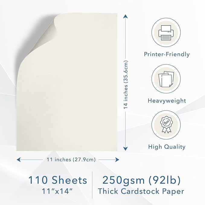 MOS Cardstock Paper – 11” x 14”, 250 GSM, 110 Sheets – Heavyweight Off White Poster Board Paper for Menus, Certificates & Crafts – Smooth Finish, Printer-Friendly