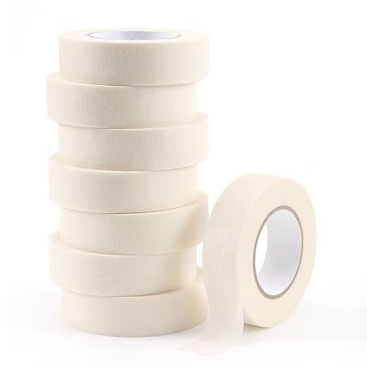 White Masking Tape 8 Rolls, 0.7 Inch x 20 Yards, Premium Quality, Multi-Purpose, Painters Tape for Home, Office & DIY Projects