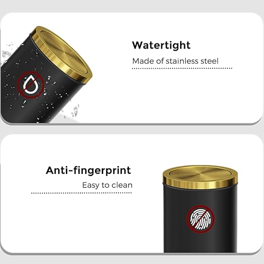 4GAL Bathroom Trash Can with Lid, Small Trash Can with Bronze lid,Black and Gold Waste Basket for Bathroom,Kitchen,Living Room,Hotel,Office (Black)