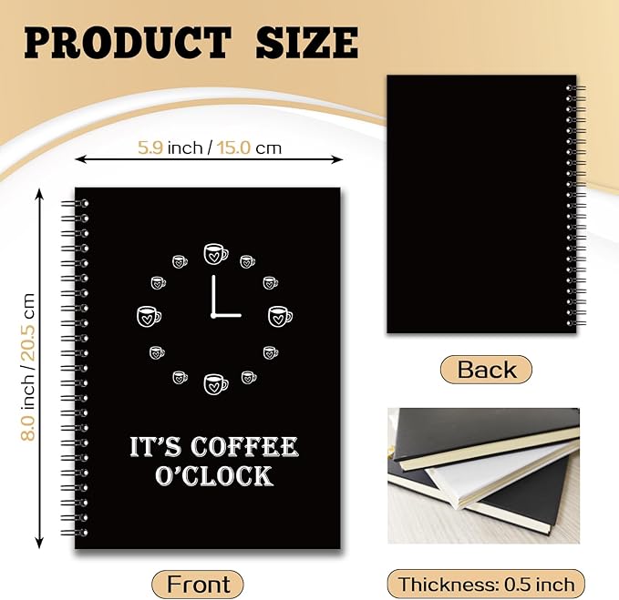 YAZMEEN Coffee Theme Blank Spiral Notebook(160 Pages) It's Coffee O'Clock Hardcover Sketchbook Office Notebook Gift Employee Appreciation Gift Funny Notebook Birthday Gift for Office Worker Colleague