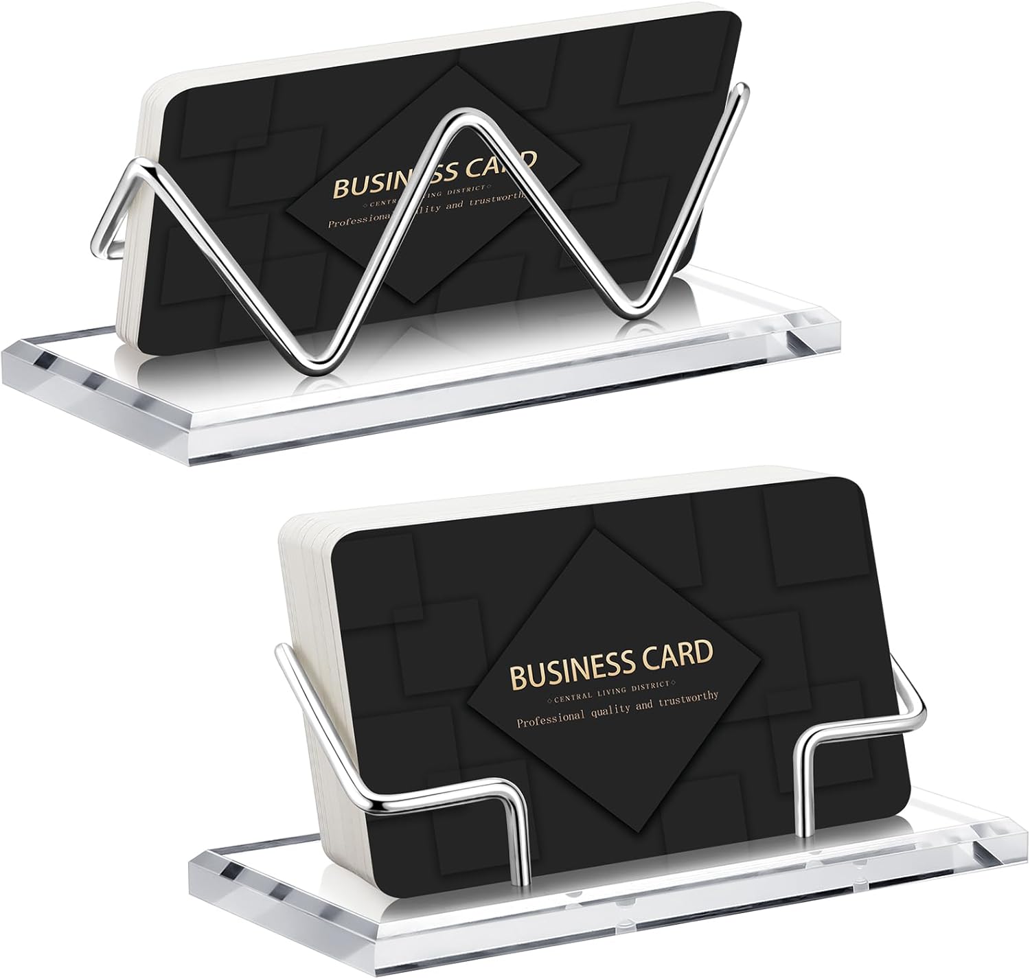 Amyhill 2 Pieces Acrylic Business Card Holder for Desk Clear Horizontal Business Card Display Stand Postcard Holder for Office Home Desktop (Silver)