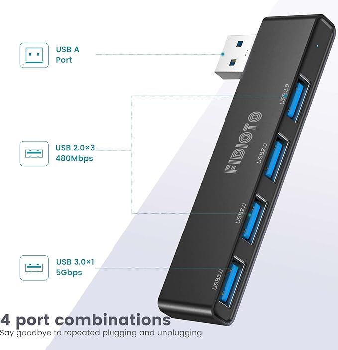 Networking Hub 2Pack, Fidioto 4 Port USB Adapter(1 * 3.0 Hub, 3 * 2.0 Hub), USB Hub for Laptop, iMac Pro, MacBook Air, Mac Mini/Pro, Surface Pro, Notebook PC, USB Flash Drives and Mobile HDD Etc.