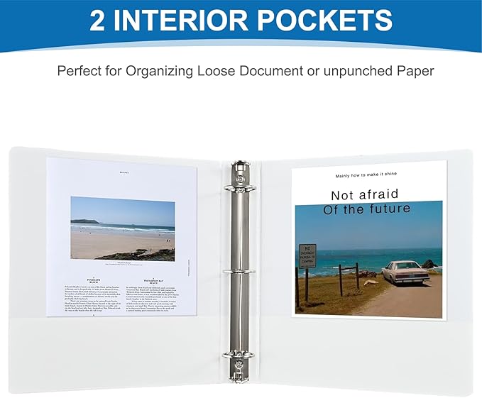 1.5 Inch 3 Ring Binder, 1-1/2“ Binder with 2 Interior Pockets, Durable White View Binders, Clear View Cover, Holds up to 325 Sheets US Letter Size, Perfect for Office/Home/School.(6 Pack)