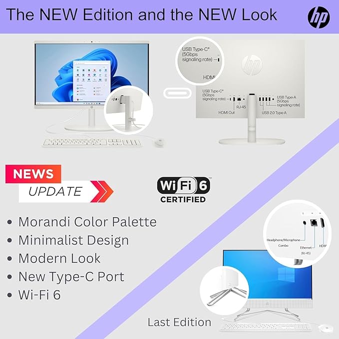 HP 22 inch FHD All-in-One Desktop Computer PC 2025 Flagship, 16GB RAM, 756GB Storage (256GB SSD + 500GB Ext), Intel Celeron CPU, Webcam, WiFi 6, HubxcelAccessory, Win 11 Pro, Lifetime Office 2024