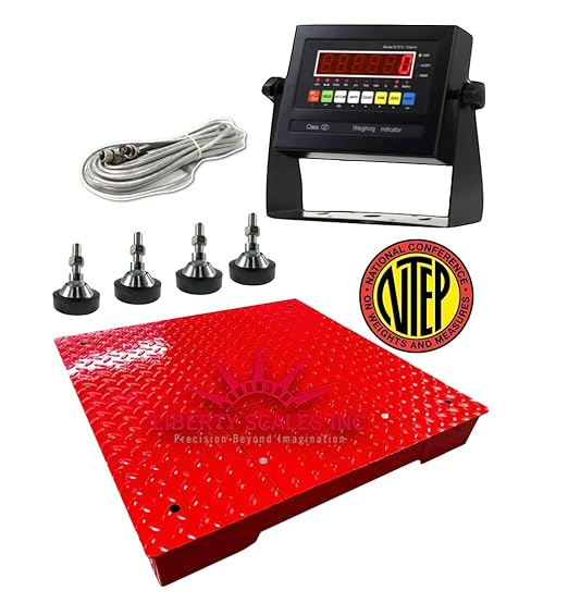 Liberty LS-800-3x3 NTEP Certified (Legal for Trade) Heavy Duty Industrial Floor Scale | 36" x 36" | Capacity of 1000 lbs x 0.2 lb Red
