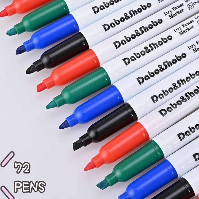 Dabo&Shobo White Board Markers-72 Pcs 4 Color Fine Tip Whiteboard Markers,Perfect for Writing on Whiteboard Mirrors Glass for School Office Home…