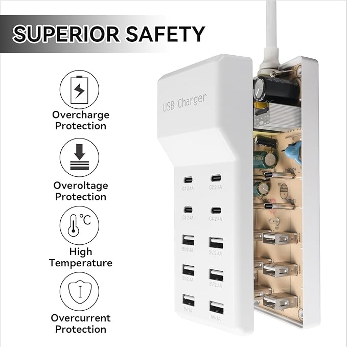 USB Charging Station, 10 Ports Family-Sized USB C Charger Block,USB Power Strip for Smart Phone Tablet Laptop Computer(2 Pcs)