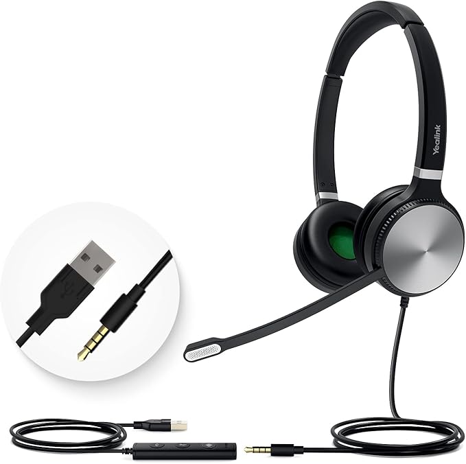 Yealink UH36 Professional USB Headset Wired Headphones for Work Calls and Music, Headset with Noise Cancelling Mic for Computer PC Laptop(UC Compatible, Stereo,3.5mm Jack/USB Connection)