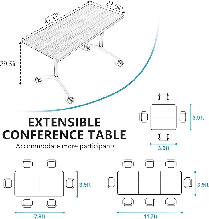 Conference Room Table, Folding Conference Tables,Thicken Grey Tabletop,Flip Top Wooden Seminar Meeting Room Table for Conference Room Offices (6, Black, 47.2“)