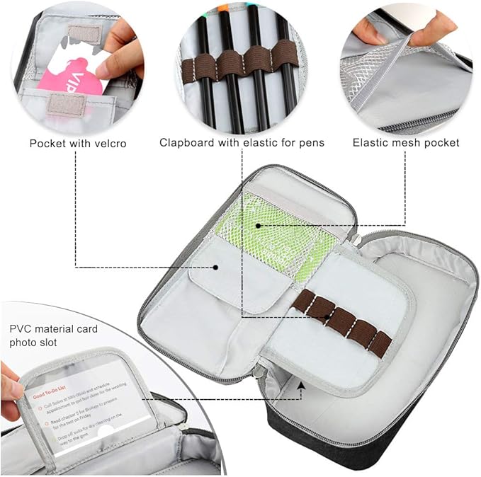 Homecube Capacious Pencil Case Marker Holder Pouch Desk Organizer Big Pencil Bag with Zipper Large Storage Box for College Middle School Office Supplies Stationery - Black