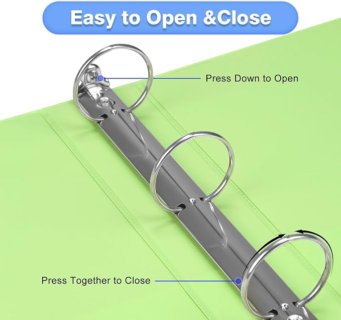 COMIX Standard 3 Ring Binder 2 inch with Clear View Cover, 2" Round Ring View Binder Holds 400 Sheets of US Letter Size Paper, 6 Pack (Light Green)