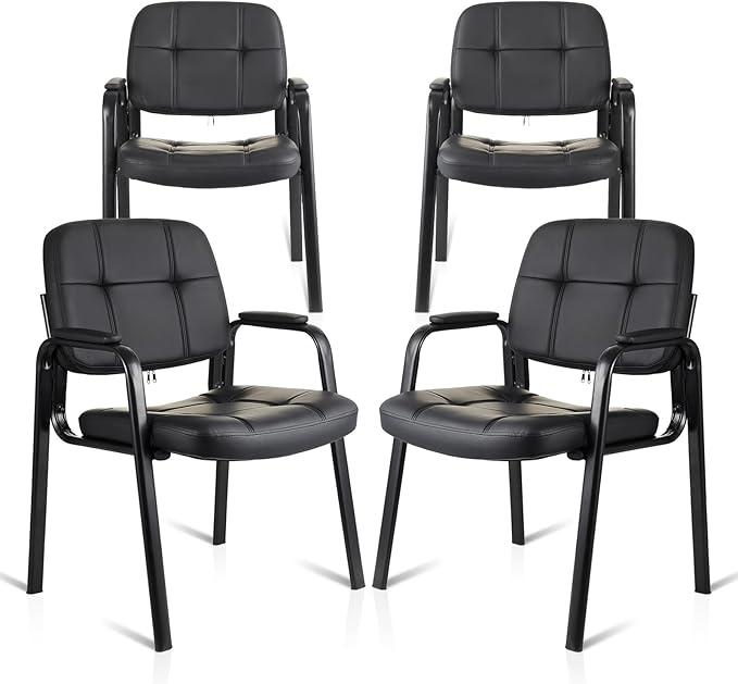 CLATINA Waiting Room Guest Chair with Bonded Leather Padded Arm Rest for Office Reception and Conference Desk Black 4 Pack