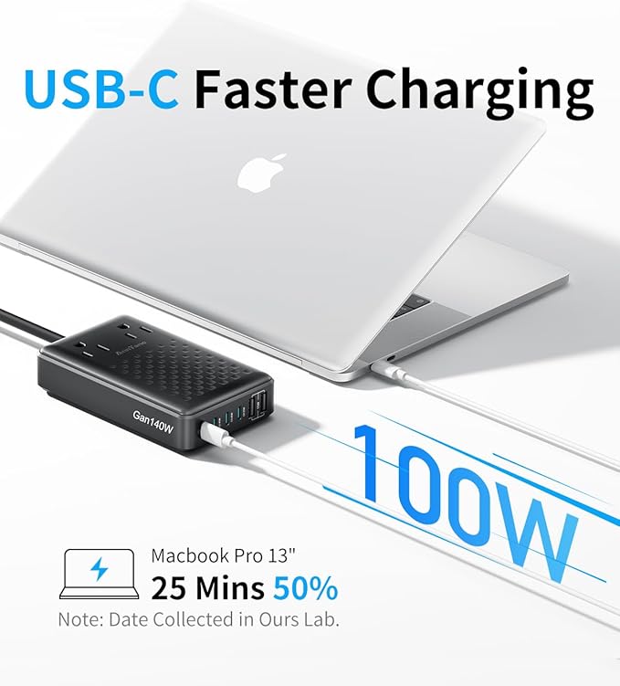 Charging Station 140W USB C Charger Block, Upgraded GaN III 8-in-1 Fast Charging Station Hub,PD 100W Laptop Charger Adapter Compatible with Compatible with MacBook Air/Pro,iPhone16/15,Galaxy S24 etc