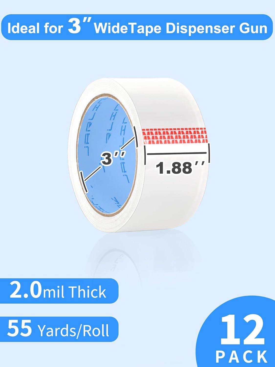 JARLINK Clear Packing Tape (12 Rolls), Heavy Duty Packaging Tape for Shipping Packaging Moving Sealing, 1.88 inches Wide, 55 Yards Per Roll, 660 Total Yards