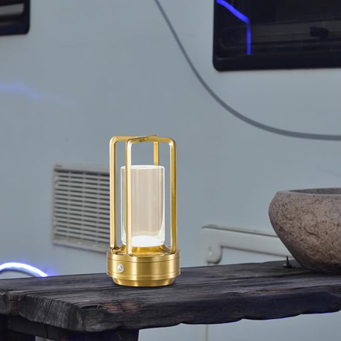 Crystal Table Lamp for Indoor and Outdoor, Rechargeable Cordless Lamp, 3-Colour 4000mAh Dimming Battery Powered Small Desk Lamp, Restaurant/Bedroom/Bar/Coffee Shop/Camping Light/nightlight-Gold