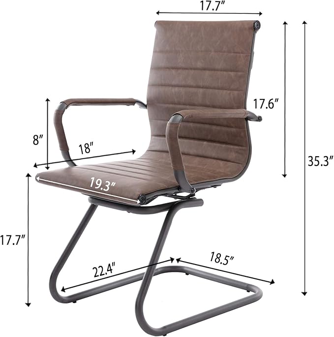 Heavy Duty Office Chair Reception Chairs Leather Conference Chairs Back Support Guest Chair, Set of 2 (Vintage Brown)