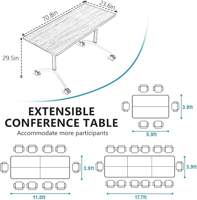 Conference Room Table, Folding Conference Tables,Thicken Grey Tabletop,Flip Top Wooden Seminar Meeting Room Table for Conference Room Offices (10, Grey, 70.8”)