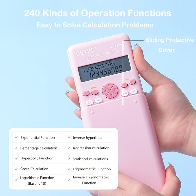 Scientific Calculators for Students, 240 Functions 2-Line Standard Scientific Calculator, Cute School Office Supplies,Math Calculator for School (Pink)