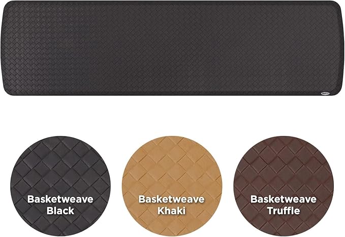 GelPro Elite Premier Gel & Foam Cushioned Anti-Fatigue Kitchen Floor Comfort Mat, Padded Stain-Resistant, Waterproof, Non-Slip Comfort Padded Desk/Office Mat, 20" x 72", Basketweave Black