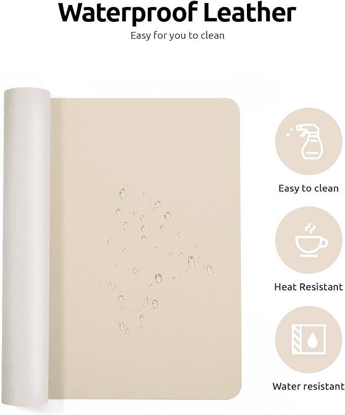 YSAGi Leather Desk Pad Protector, Large Mouse Pad, Non-Slip PU Leather Desk Blotter, Waterproof Writing Pad for Office and Home (31.5" x 15.8", Eggshell)