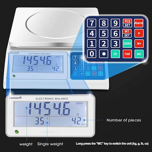 Industrial Counting Scale Gram Scales for Parts and Coins 66lb/0.00022lb-30kg / 0.1g Accuracy with RS232 Port for Connecting Computer or Printer