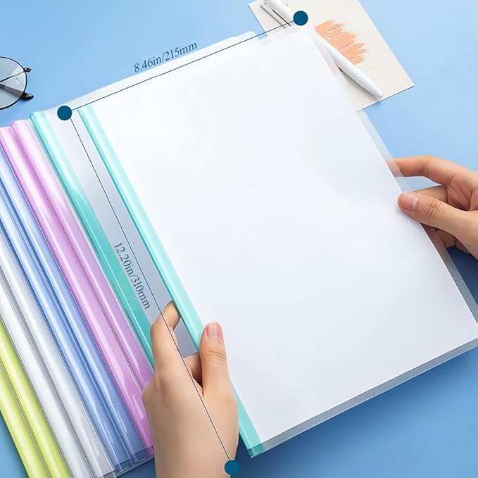 M&G 10 Pack Report Covers with Sliding Bar, 8mm Clear Report Covers for A4 and Letter Size Paper, 60 Sheet Capacity, Presentation File Folder Document Binder for School Office (Colored Sliding Bar)