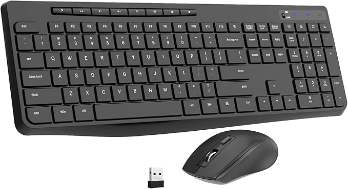 Wireless Keyboard and Mouse Combo,EarlyLit 2.4G Full-Sized Ergonomic,Cordless USB Mouse and Keyboard,12 Shortcut Keys and Quiet Click for Computer/Laptop/Windows/Mac