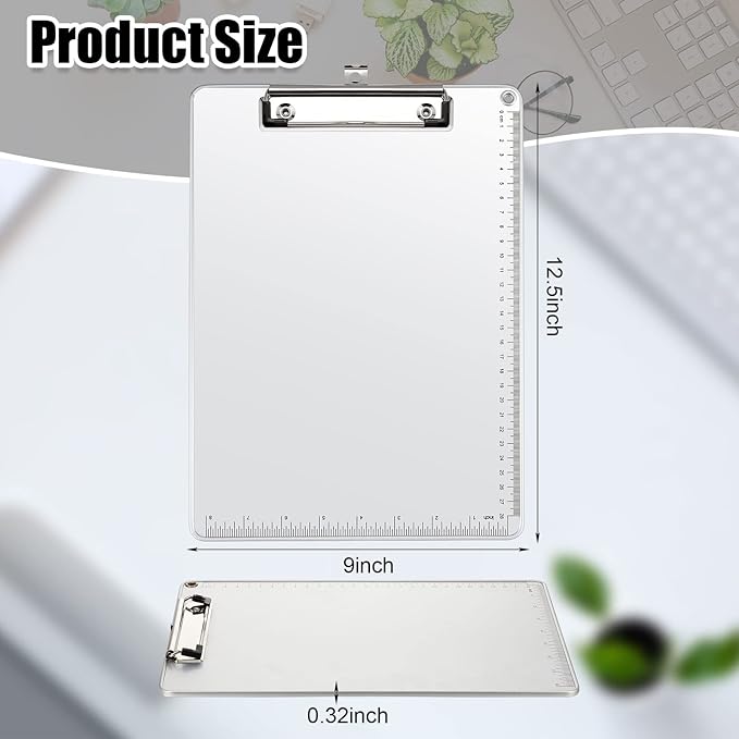 16 Pieces Metal Clipboard, A4 Letter Size 12.5 x 9 Inch Aluminum Edge Document Holder with Scale Aluminum Edge Clipboard with Low Profile Clip Vertical Silver Hardboard for Office