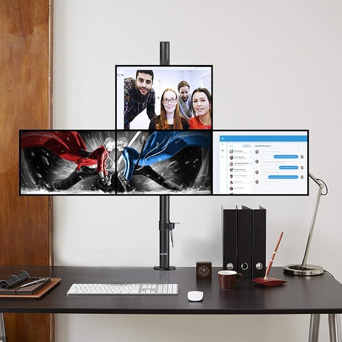 Suptek Quad LED LCD Monitor Stand up Desk Mount Extra Tall 31.5 inch Pole Heavy Duty Fully Adjustable Stand for 4 (3+1) / Four Screens up to 27 inch (MD6864)