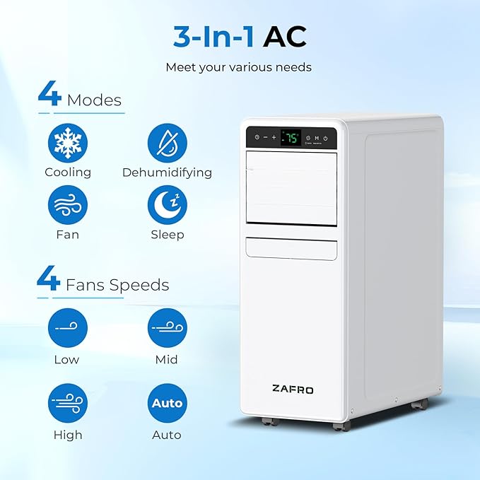 10,000 BTU Portable Air Conditioner, 3-IN-1 Smart AC Unit with Fan/Dehumidifier/Drainage-free Cooling, APP/Voice/Remote/Touch, 47 dB, Sleep Mode, Window Installation Kit, 24H Timer for Home/Office
