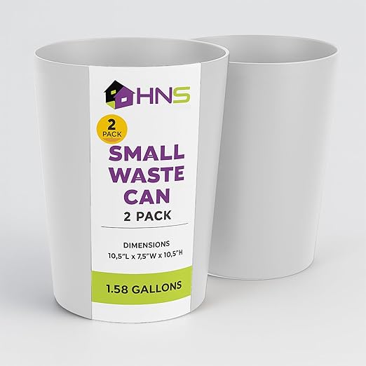 HOLDN’ STORAGE Small Trash Can - Set of 2 Open Top Waste Bin of 1.58 Gallon, Compact Waste Can Perfect for Bathroom, Kitchen, Office, Dorm - Durable Garbage Can - White