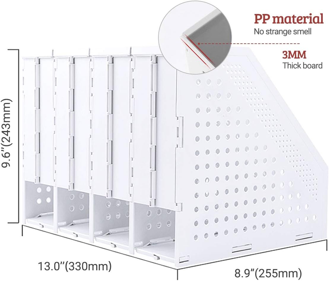 Lemical Magazine Holder 4 Vertical Compartments Collapsible Magazine File Holder Space Saving Rack Home Kitchen Desk Organizer No Need Assemble Gray