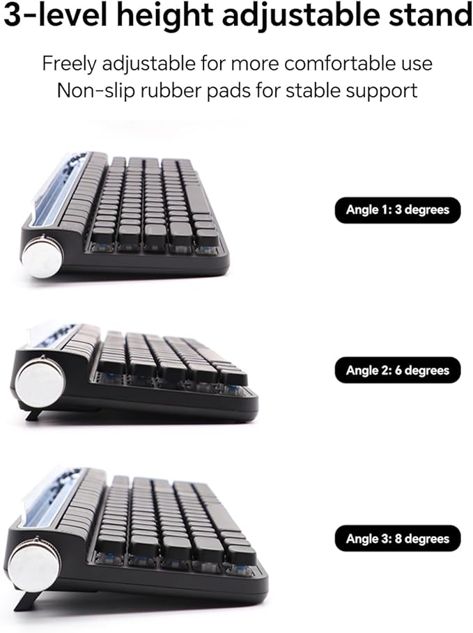 ACTTO B705 Retro Mechanical Keyboard, Bluetooth, Vintage Style with LED Backlight, 100 Keys, Gaming Keyboard for Windows/macos/iOS/Android, Blue Switch (Black)