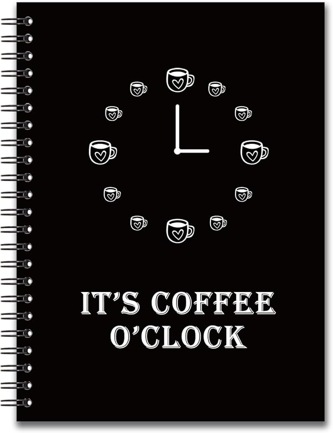 YAZMEEN Coffee Theme Blank Spiral Notebook(160 Pages) It's Coffee O'Clock Hardcover Sketchbook Office Notebook Gift Employee Appreciation Gift Funny Notebook Birthday Gift for Office Worker Colleague