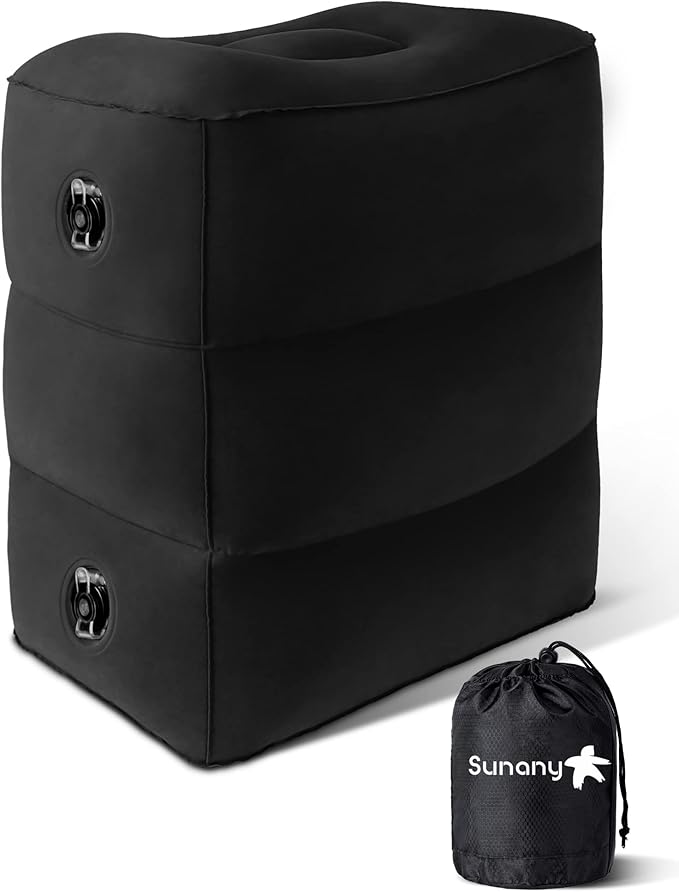 Sunany Inflatable Foot Rest Pillow , Adults Airplane Travel Pillow-Adjustable Height Cushions,for Kids to Sleep While Traveling,Suitable for Office, Home and Any Travel(Black)